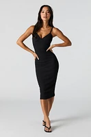 Smocked V-Neck Bodycon Midi Dress