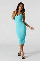Smocked V-Neck Bodycon Midi Dress