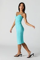 Smocked V-Neck Bodycon Midi Dress