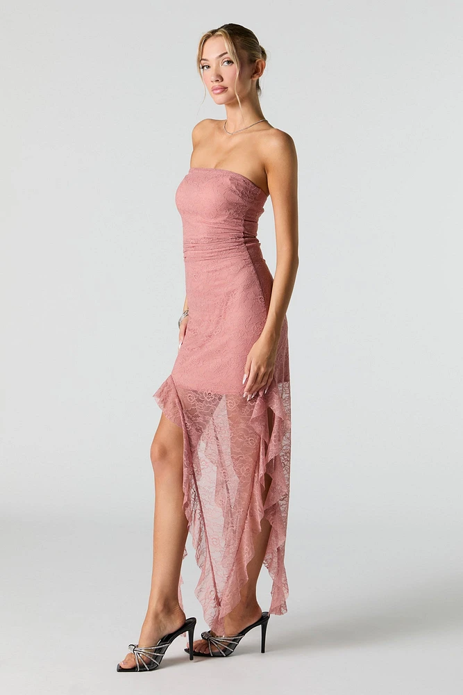 Floral Lace Asymmetrical Tube Dress