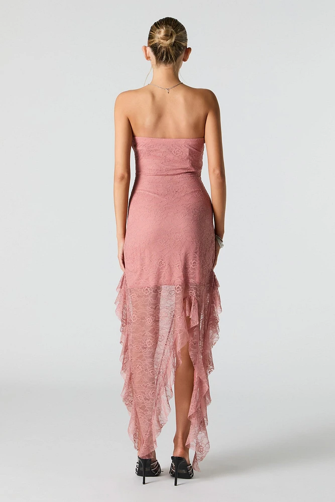 Floral Lace Asymmetrical Tube Dress