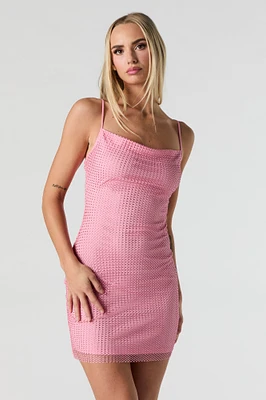 Rhinestone Fishnet Mini Dress