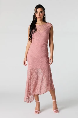 Floral Lace Off Shoulder Asymmetrical Maxi Dress