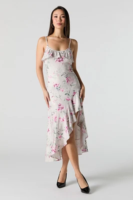 Robe midi asymétrique volantée