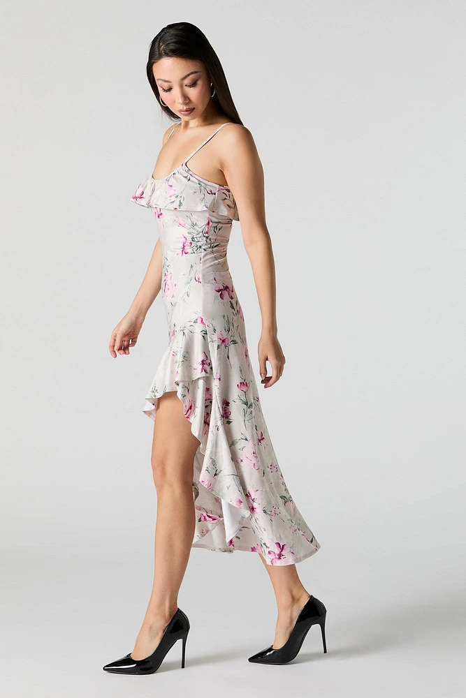 Robe midi asymétrique volantée