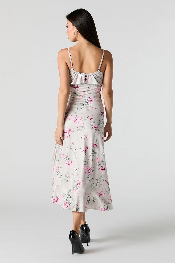 Robe midi asymétrique volantée