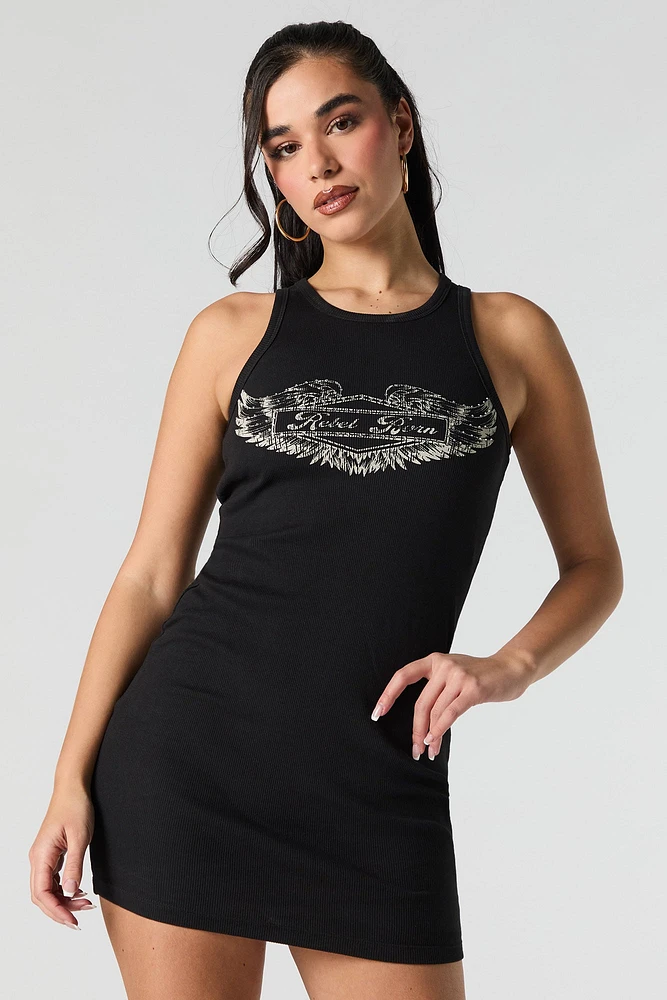 Graphic Ribbed Mini Tank Dress