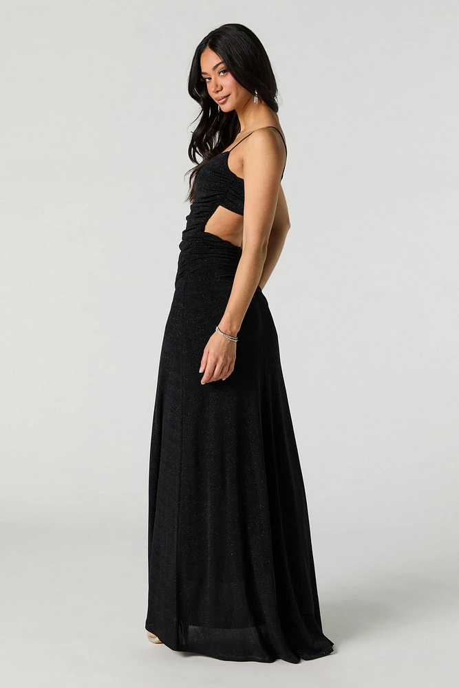Sparkle Ruched Cut-Out Back Maxi Dress