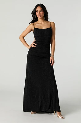 Sparkle Ruched Cut-Out Back Maxi Dress