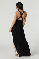 Sparkle Plunging Maxi Wrap Dress