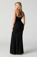 Sparkle Surplice Ruched Slit Maxi Dress
