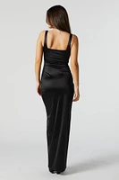 Satin Square Neck Maxi Wrap Dress