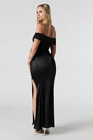 Faux Silk Off Shoulder Satin Maxi Dress