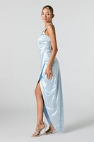 Robe-corset fourreau maxi en satin ruch