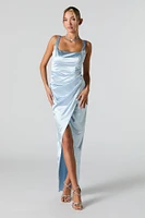 Robe-corset fourreau maxi en satin ruch