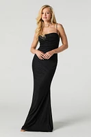Sparkle Mesh Cowl Neck Maxi Dress