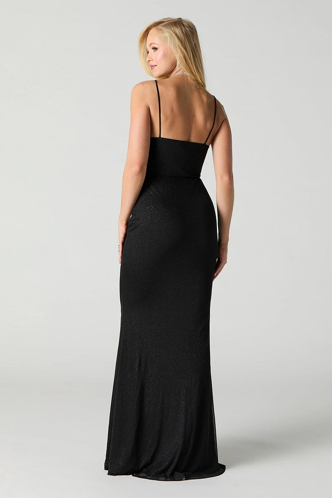 Sparkle Mesh Cowl Neck Maxi Dress
