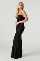 Sparkle Mesh Cowl Neck Maxi Dress