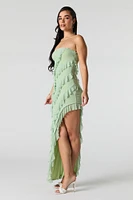 Ruffled Asymmetrical Strapless Maxi Dress