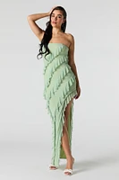 Ruffled Asymmetrical Strapless Maxi Dress