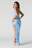 Ruffled Asymmetrical Strapless Maxi Dress