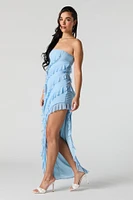 Ruffled Asymmetrical Strapless Maxi Dress