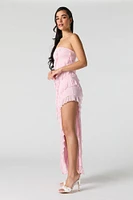 Ruffled Asymmetrical Strapless Maxi Dress