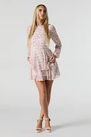 Floral Longsleeve Flowy Chiffon Mini Dress