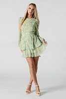 Floral Longsleeve Flowy Chiffon Mini Dress