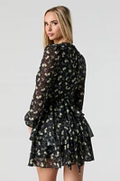 Floral Longsleeve Flowy Chiffon Mini Dress