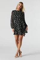 Floral Longsleeve Flowy Chiffon Mini Dress