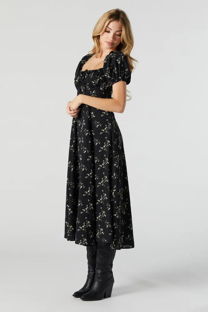 Milkmaid Floral Midi Dress