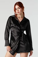 Satin Long Sleeve Wrap Dress