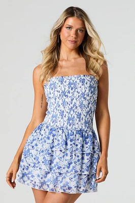 Floral Chiffon Smocked Ruffle Mini Dress