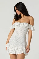 Off Shoulder Smocked Ruffle Mini Dress