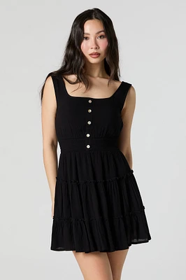 Buttoned Tiered Mini Dress