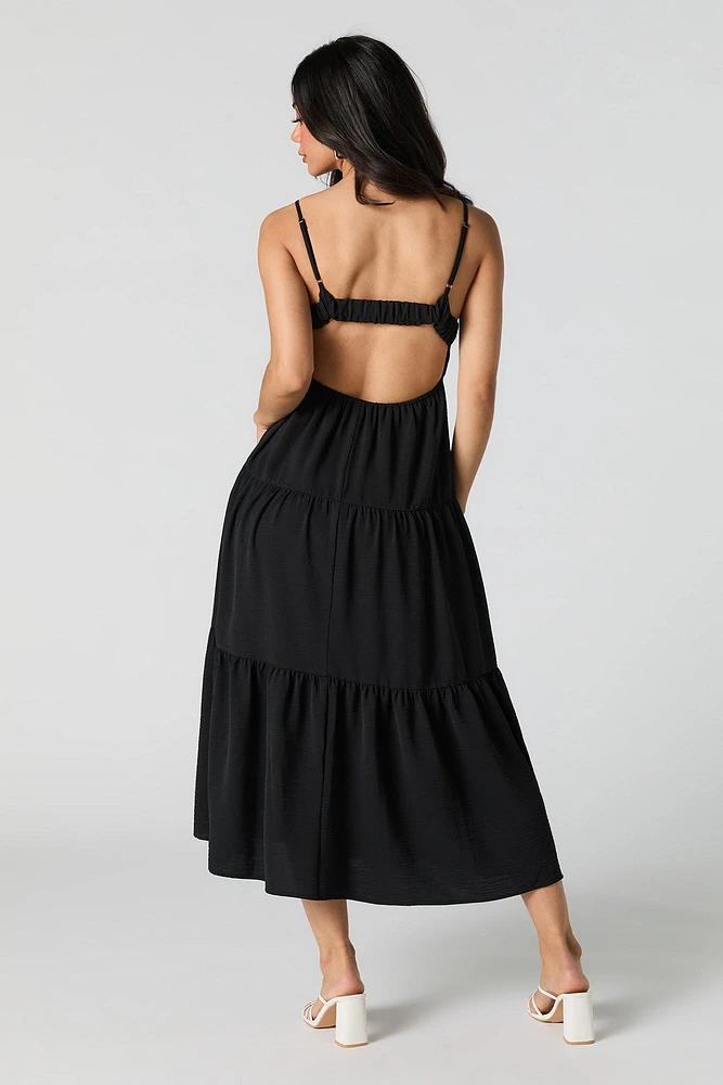 Cut-Out Back Tiered Midi Dress