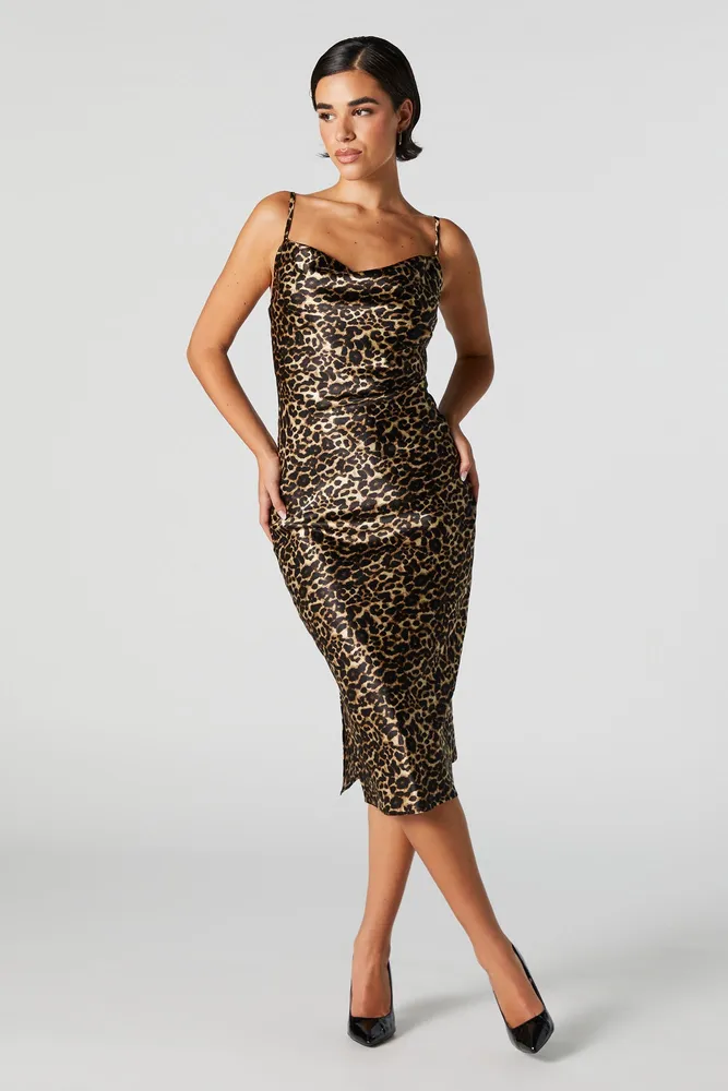 Cheetah Satin Slip Dress