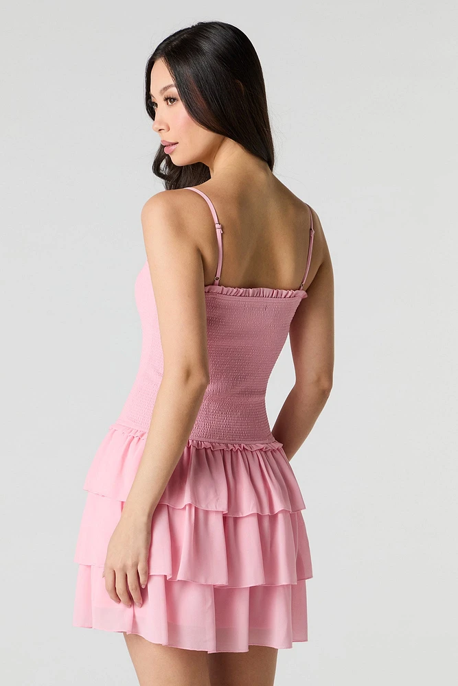 Smocked Ruffle Tiered Mini Dress