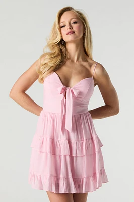 Crinkle Ruffle Tiered Mini Dress