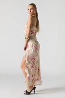 Chiffon Tiered Ruffled Slit Maxi Dress