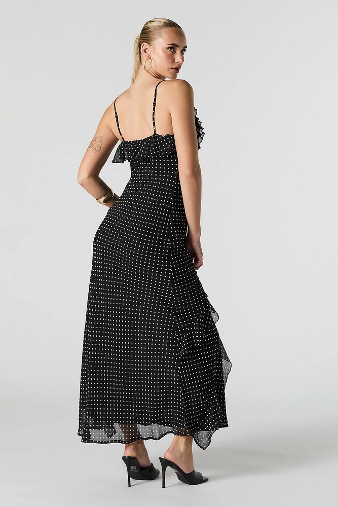 Chiffon Tiered Ruffled Slit Maxi Dress