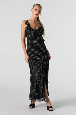 Chiffon Tiered Ruffled Slit Maxi Dress