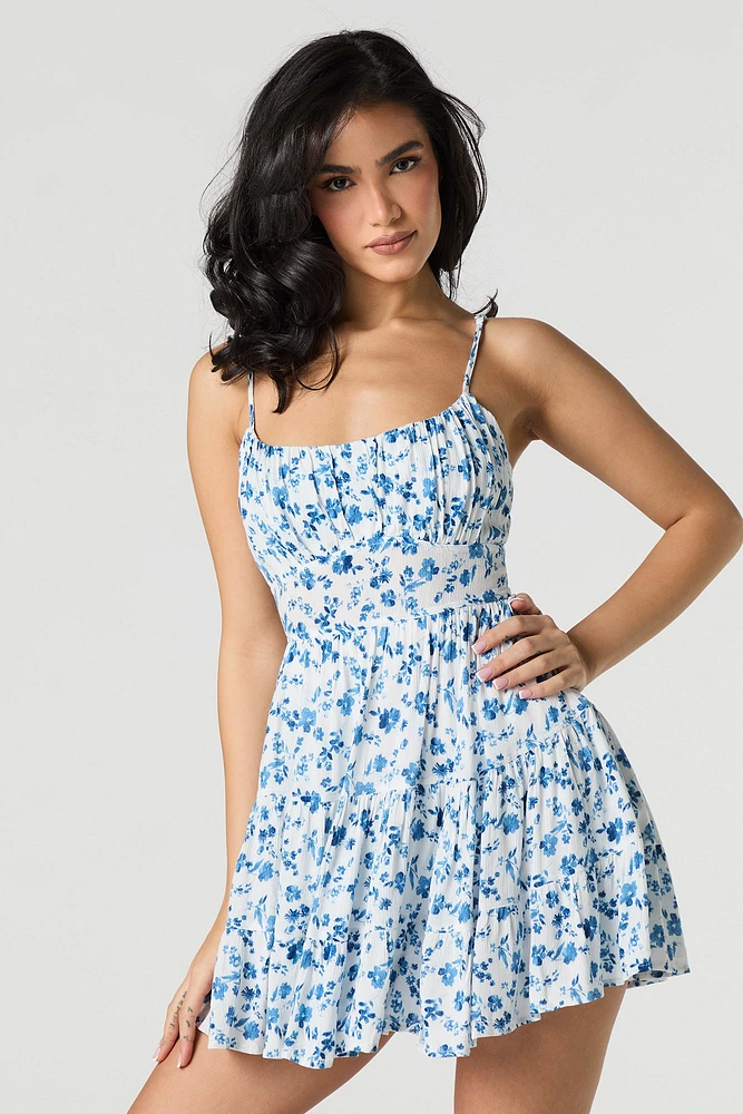 Flowy Tie Back Tiered Mini Dress