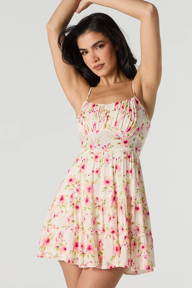 Flowy Tie Back Tiered Mini Dress