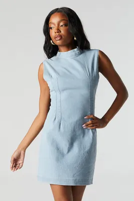 Light Wash Denim Mock Neck Dress