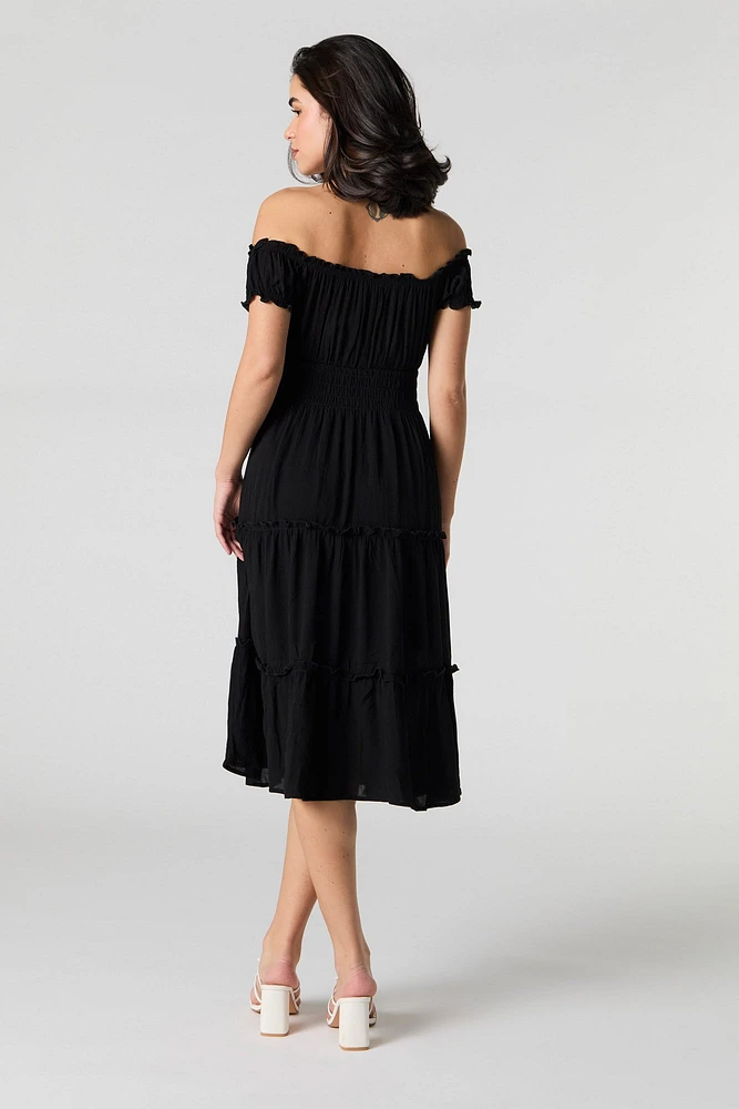 Off Shoulder Tiered Midi Dress