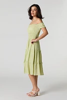Off Shoulder Tiered Midi Dress