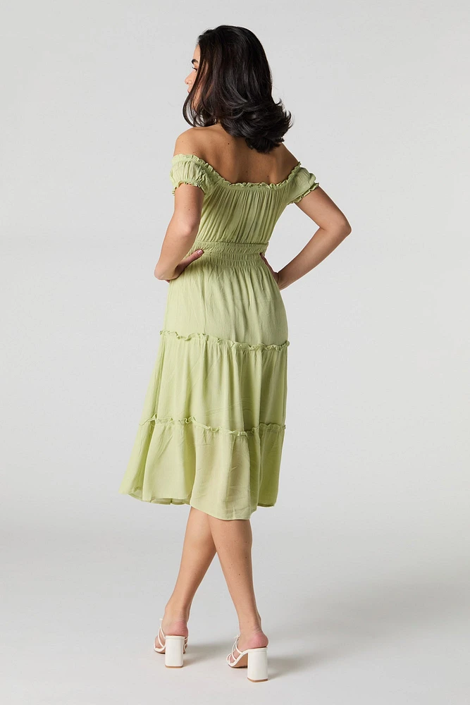 Off Shoulder Tiered Midi Dress