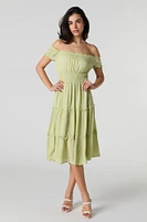 Off Shoulder Tiered Midi Dress